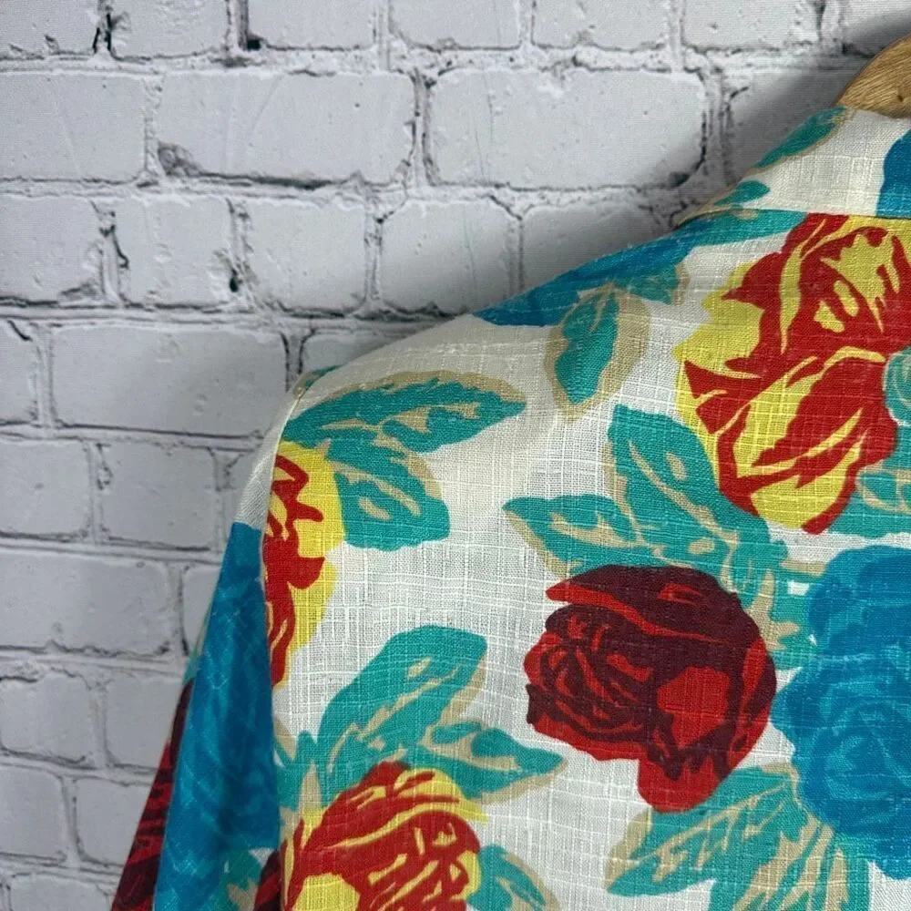 Vintage Linen Floral Blazer Union Made in the USA Size Large 11/12